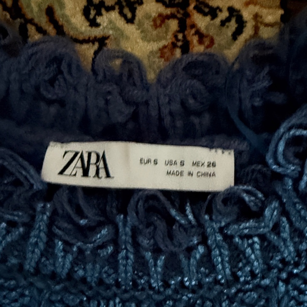 Zara Navy Blue Metallic Crochet Fringe Top (size small) - Picture 6 of 6